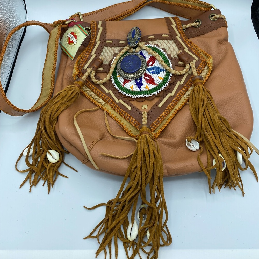 New Beautiful handmade leather beaded cross body bag